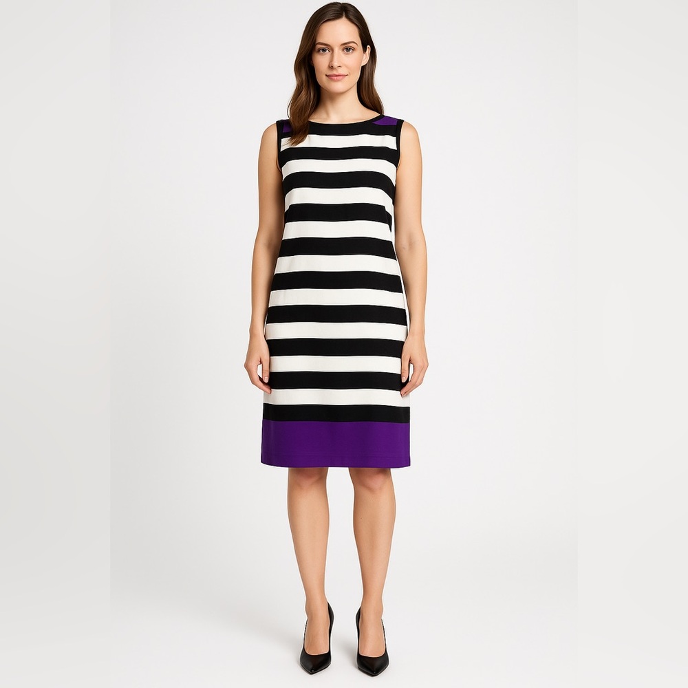 NEW Marks & Spencer M&S‎ black and white striped linen dress, UK size 14